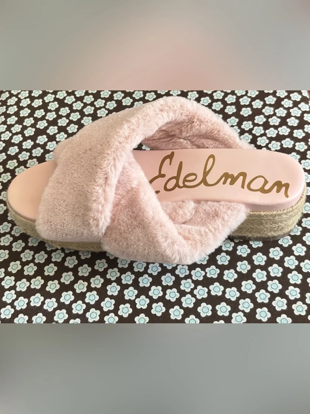 Sam Edelman Zia Pink Faux Fur Platform Espadrille Sandals SIZE 8